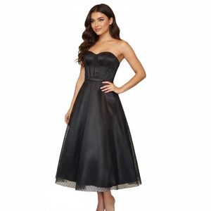 Le Chateau Strapless Black Polka Dot Fit Flare Crinoline Tulle Party Prom Dress